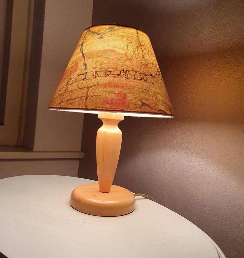 Wooden table lamp with fabric lampshade 1980
