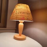 Wooden table lamp with fabric lampshade 1980
