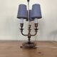 three-light candelabra lamp in metal and gilded brass, bouillotte lamp