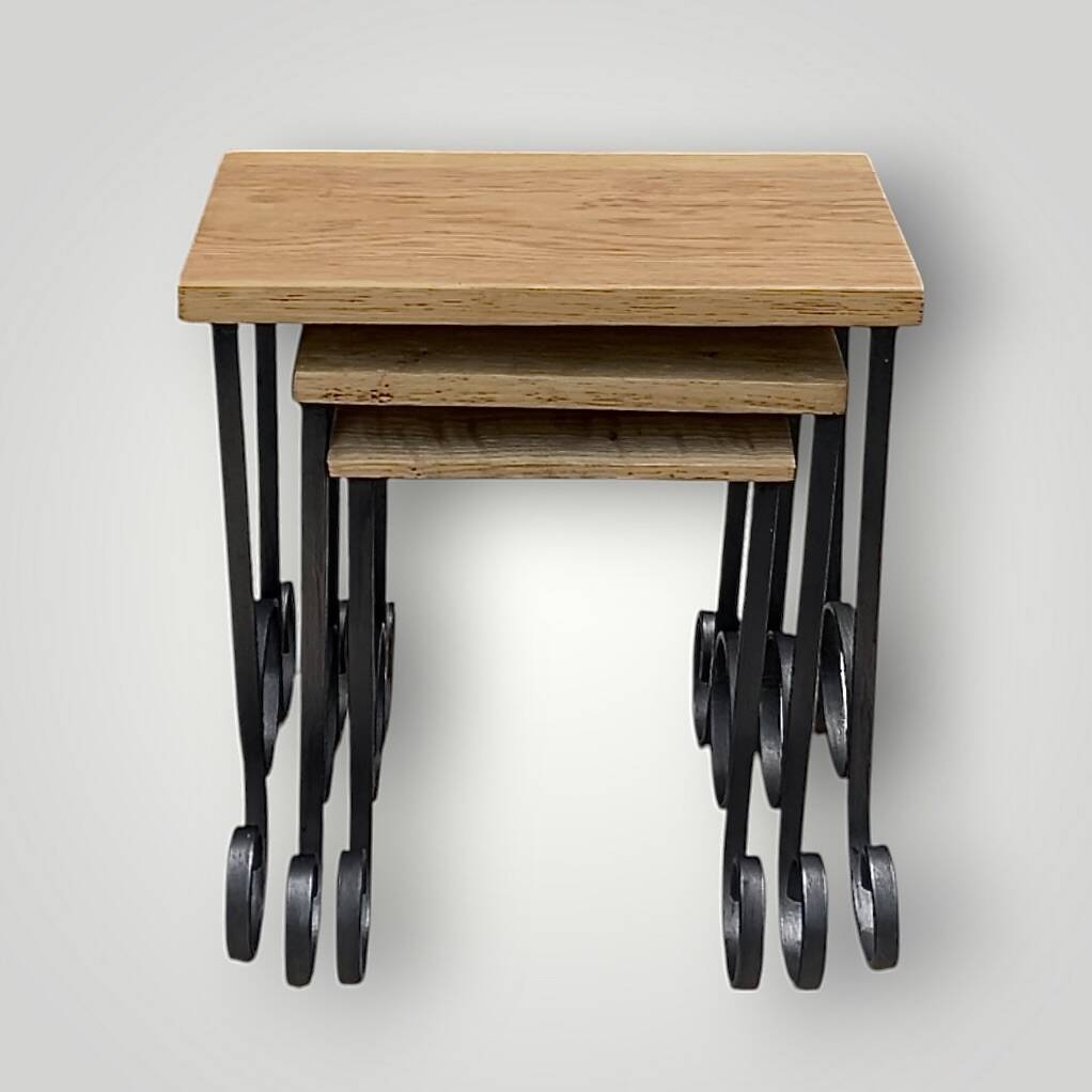Antique wooden and wrought iron nesting tables – circa 1950