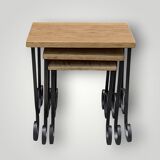 Antique wooden and wrought iron nesting tables – circa 1950