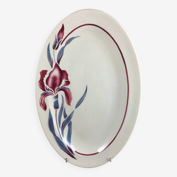 Plat ovale ancien modèle iris fleurs signé sarreguemines année 40/50 vaisselle vintage diner