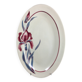 Oval dish old model iris fleurs signed sarreguemines year 40/50 vintage dinner tableware