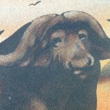 Paire de peintures sur panneau bois Buffles d' Afrique