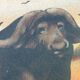 Sand painting on wood panel African buffaloes Artist Dm3 (Demba Mbengue)