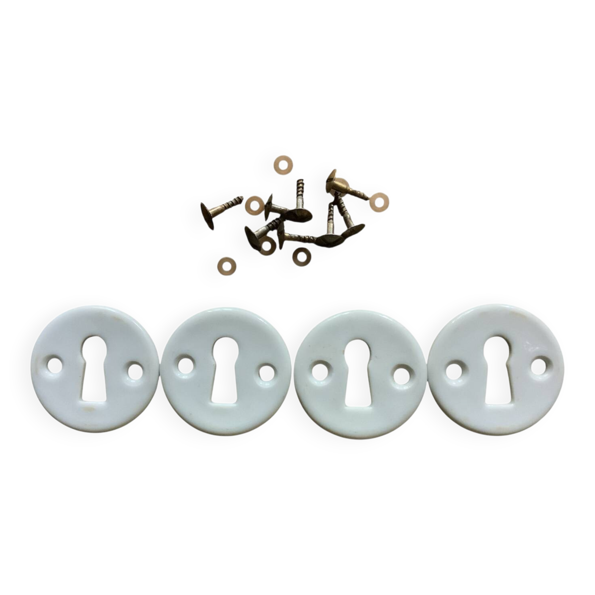 Set of 4 porcelain lock rosettes with gold screws – vintage