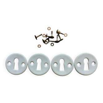 Set of 4 porcelain lock rosettes with gold screws – vintage
