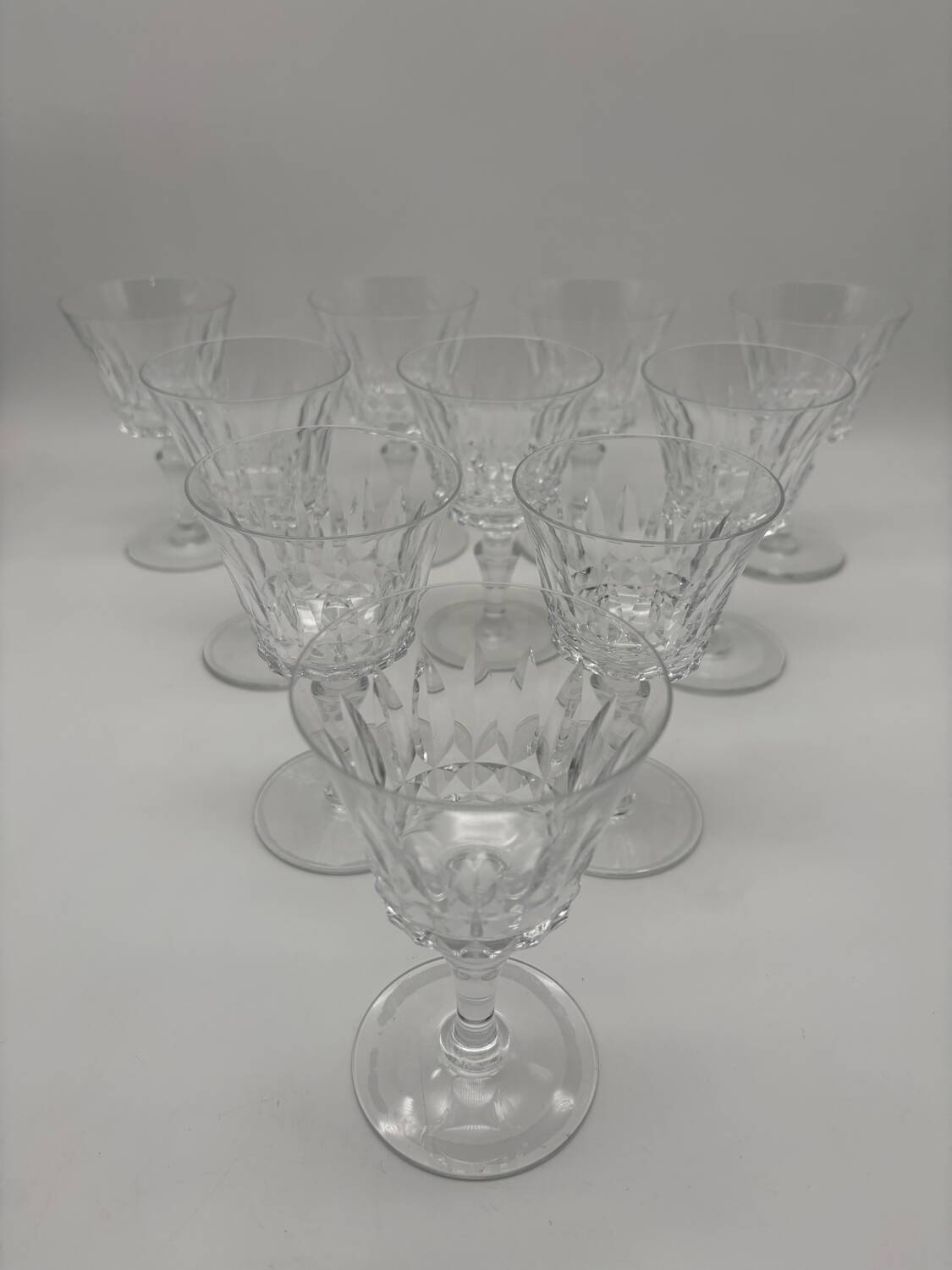 10 Baccarat Glasses, Model Picadilly, France, Crystal Stemmed Glasses