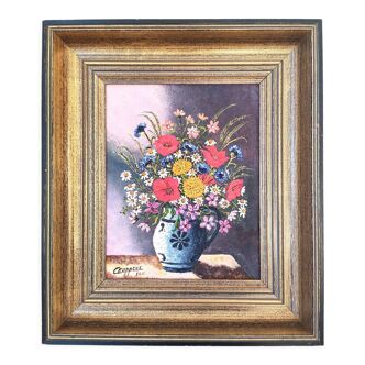 Bouquet de fleurs, huile sur toile