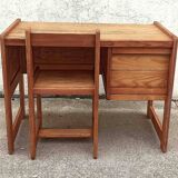 Desk and its brutalist style chair Sled legs 70s