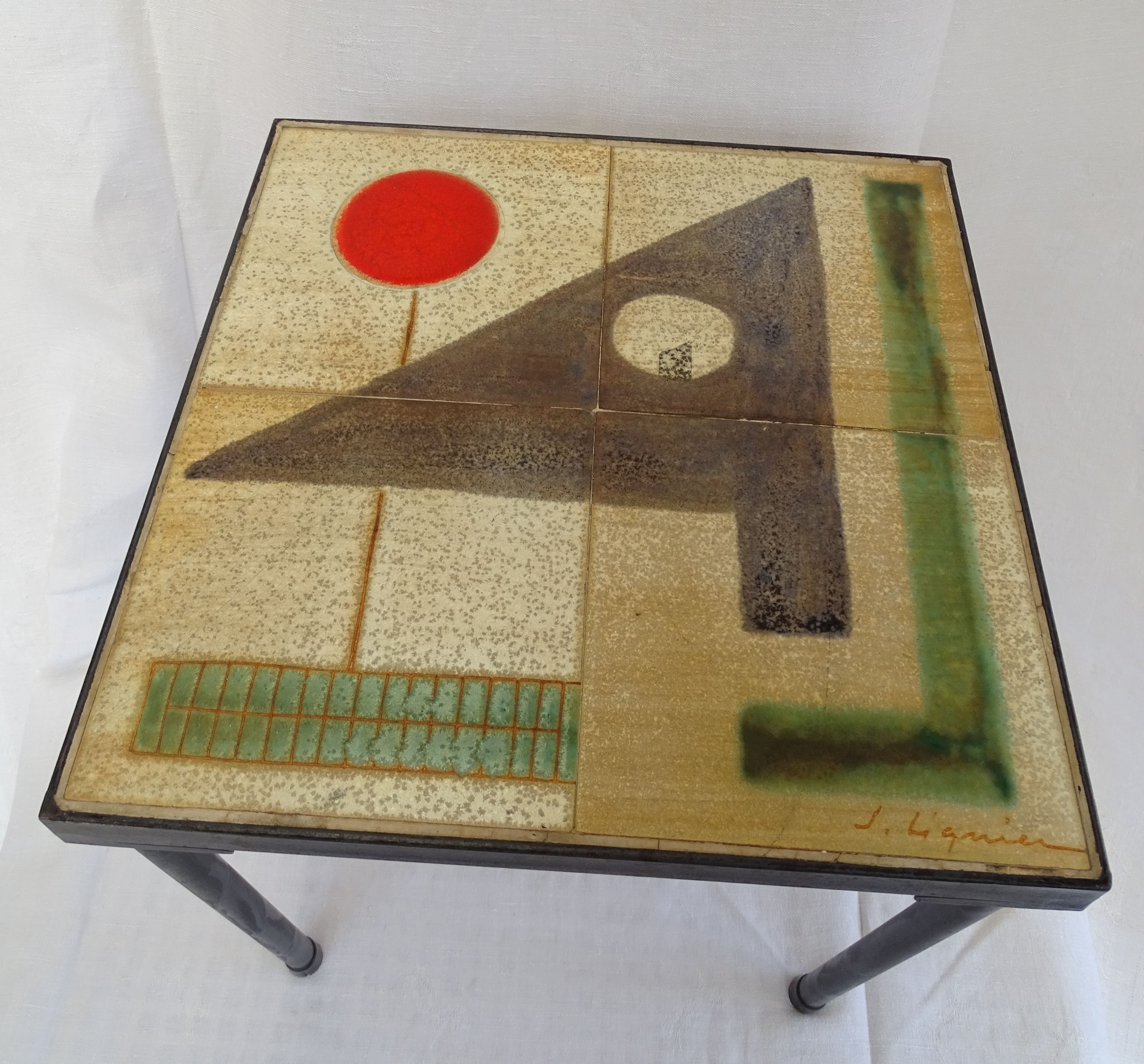 Side table in earthenware signed by Jacques Lignier, Vallauris, 1960