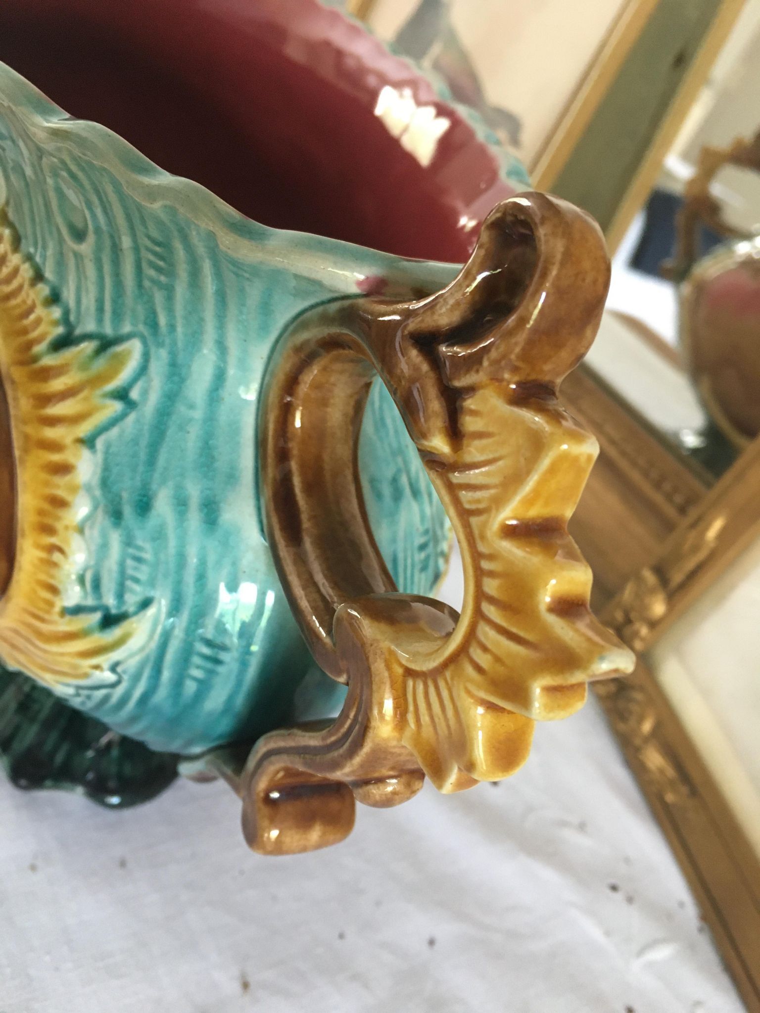 Art Nouveau planter barbotine Majolica 19th