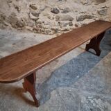French cherry wood bench, 1930s, narrow wooden bench.