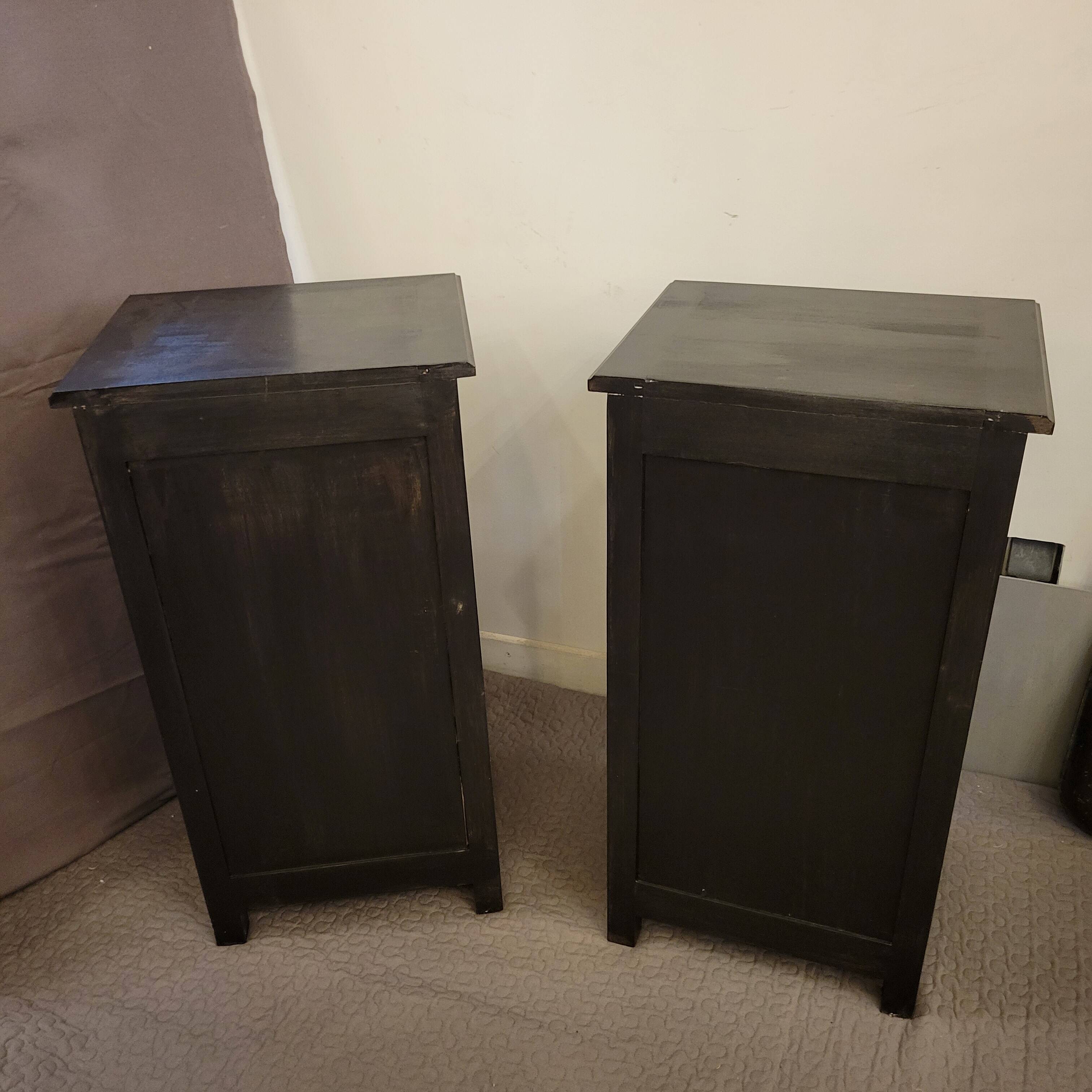 Pair of black patina bedside tables