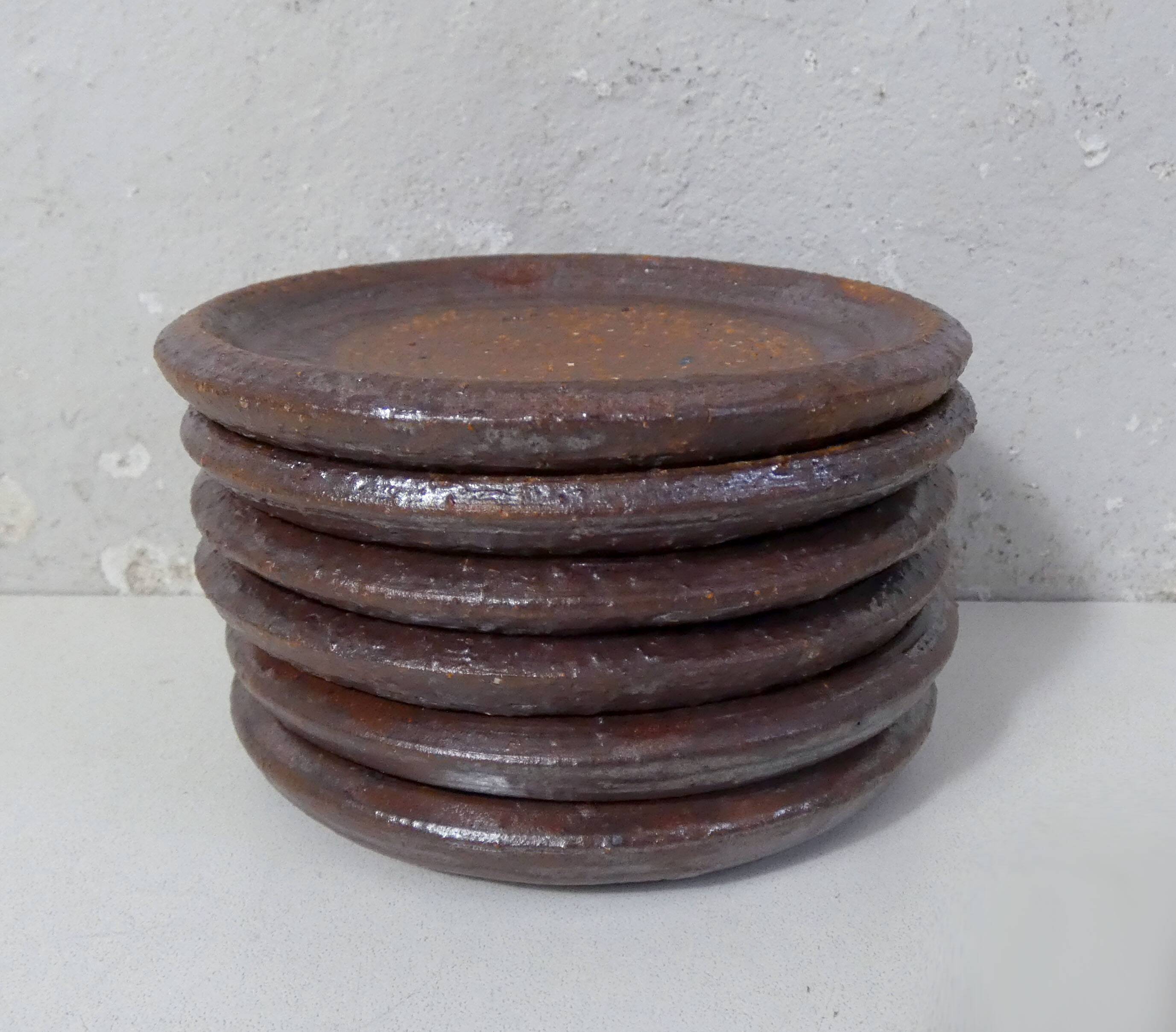 coffee service in iridescent stoneware cups and vintage sugar bowl