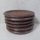 coffee service in iridescent stoneware cups and vintage sugar bowl