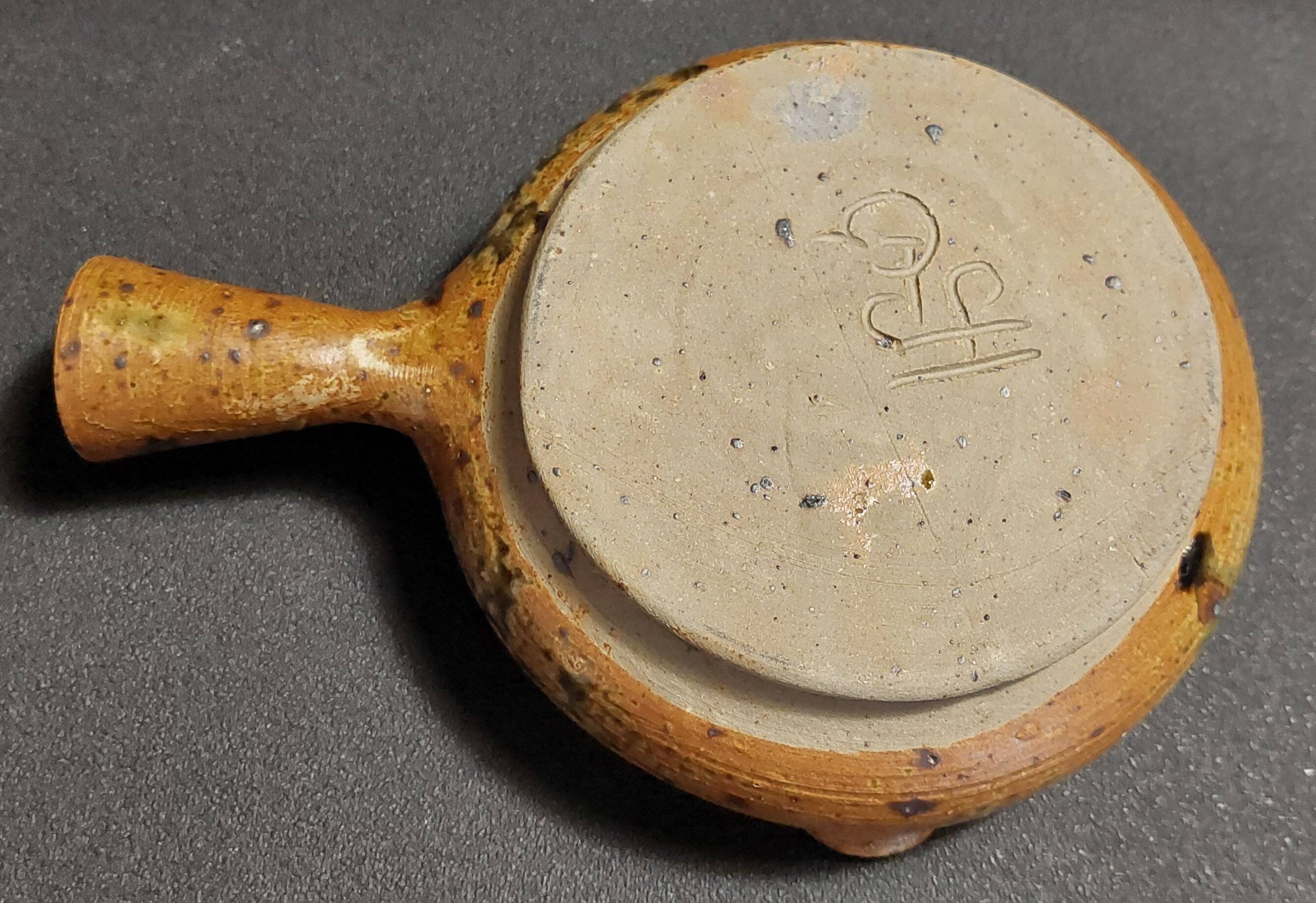 Pyrite stoneware fondue pot pan signed JPG Puisaye 20th century