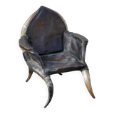 Fauteuil en corne et cuir ancien - 1950s