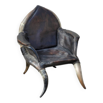 Fauteuil en corne et cuir ancien - 1950s