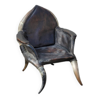 Old horn and leather armchair - 1950s