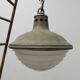 Patinated metal and glass Holophane pendant light