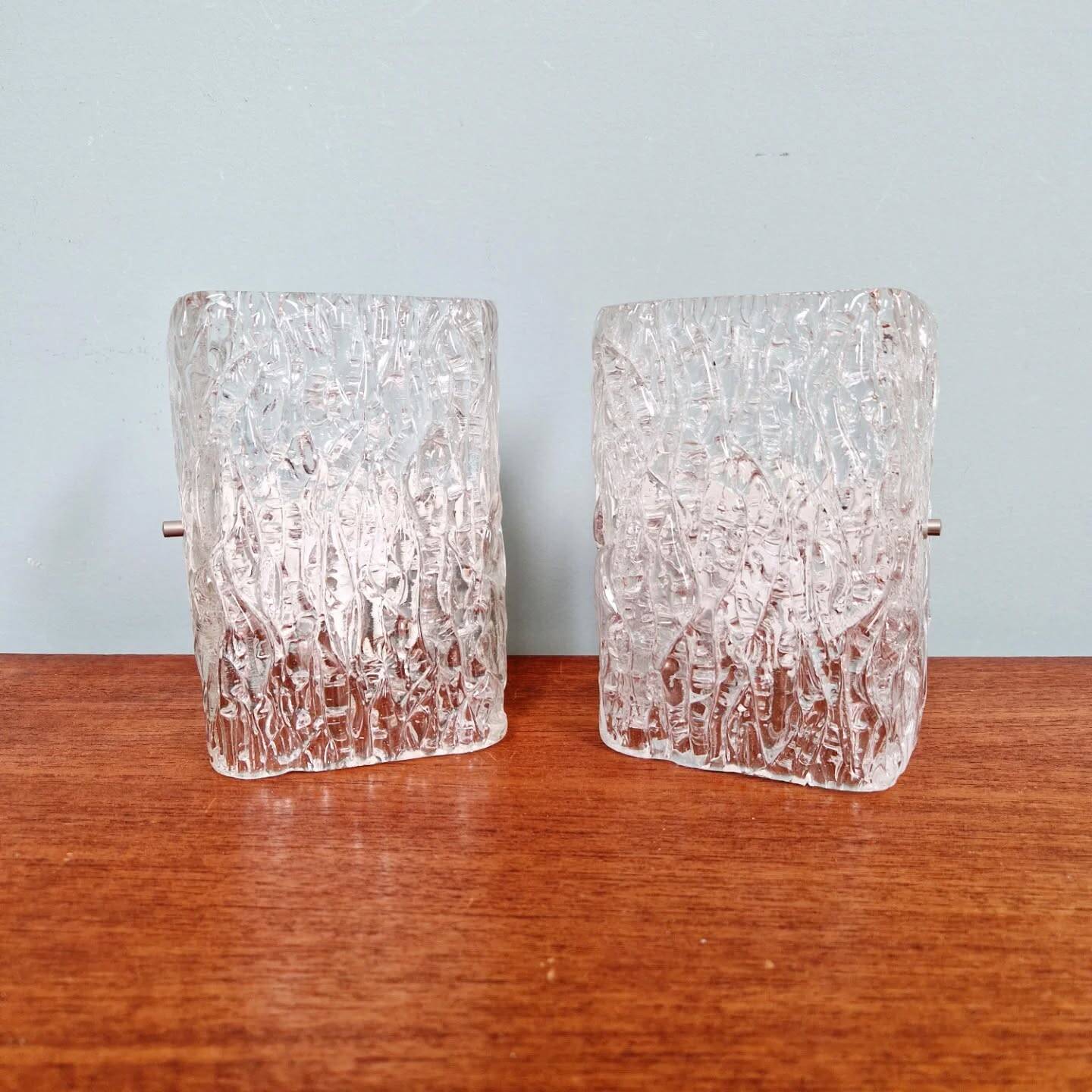 Pair of frosted glass wall sconces, J.T. Kalmar, 1960-70