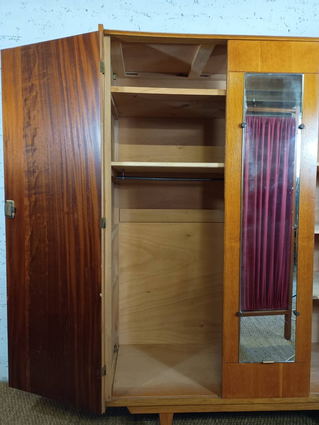 1960s Scandinavian wardrobe with two doors and mirror, easy assembly.