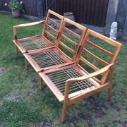 Vintage Scandinavian bench and armchairs of 4 pieces, 1 bench and 3 armchairs.