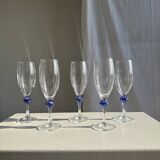 Set of 5 blue ball champagne flutes