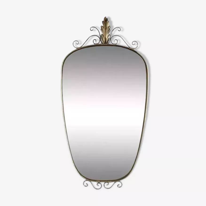50s-60s freeform rearview mirror on brass frame