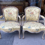 Pair of Louis XV style lacquered wood armchairs