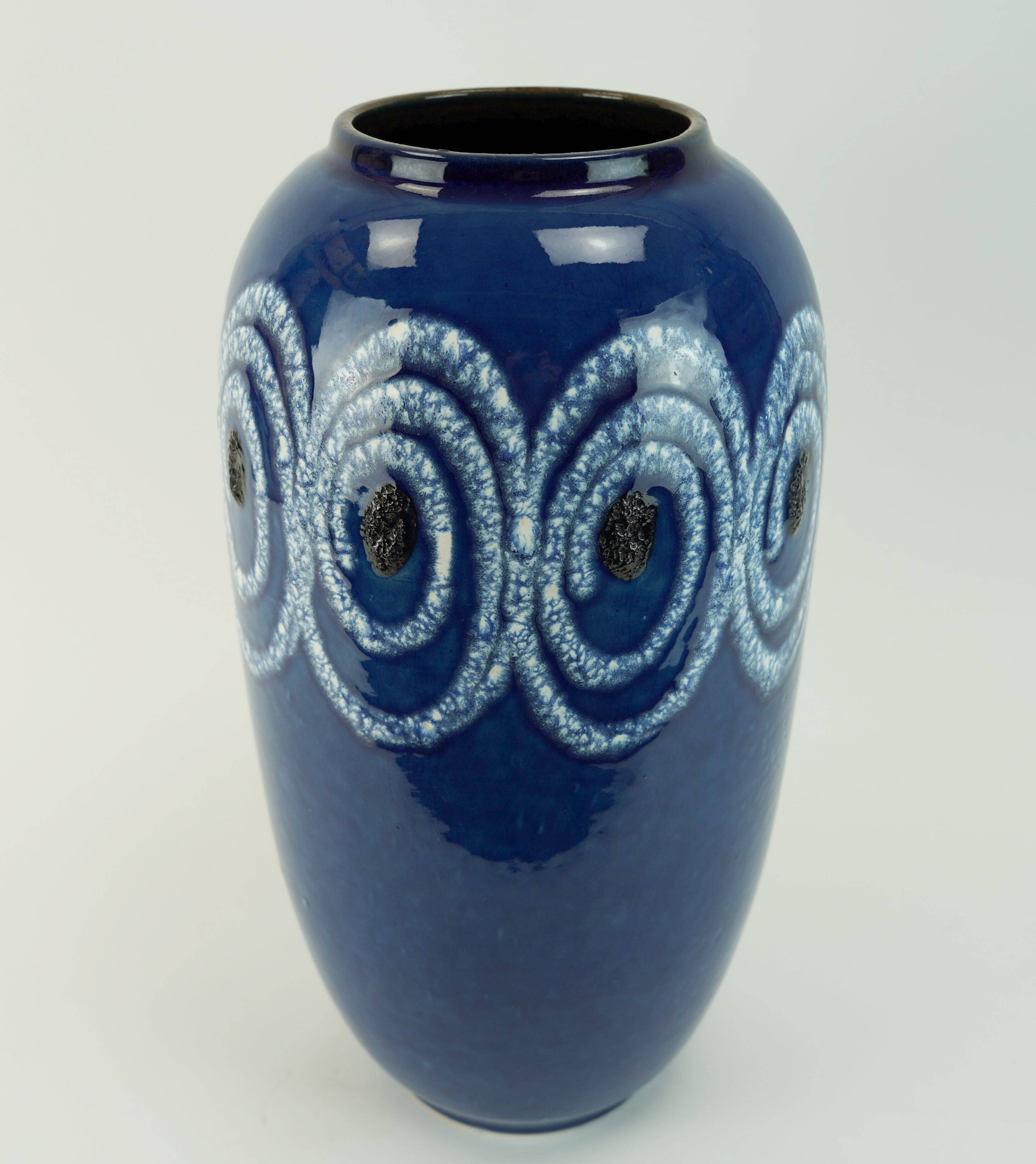 scheurich floor VASE blue with white swirl pattern fat lava model no.546-41