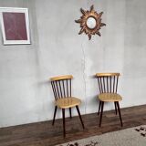 Paire de chaises Baumann bistrot troquet en bois jaune et brun