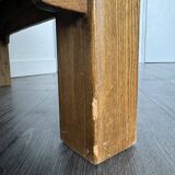 Table basse vintage en bois (chêne massif) et marbre