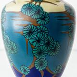 Art Deco Japonisme ceramic table lamp, 1928, new silk sari ribbon lampshade.