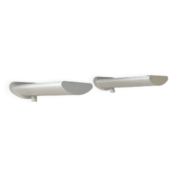 Pair of vintage wall lights with variable intensity, white lacquered metal, France 1970