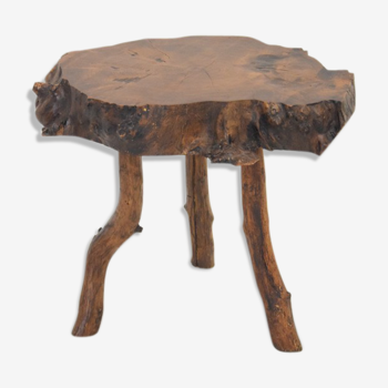 Vintage 80s side table brutalist solid olive wood