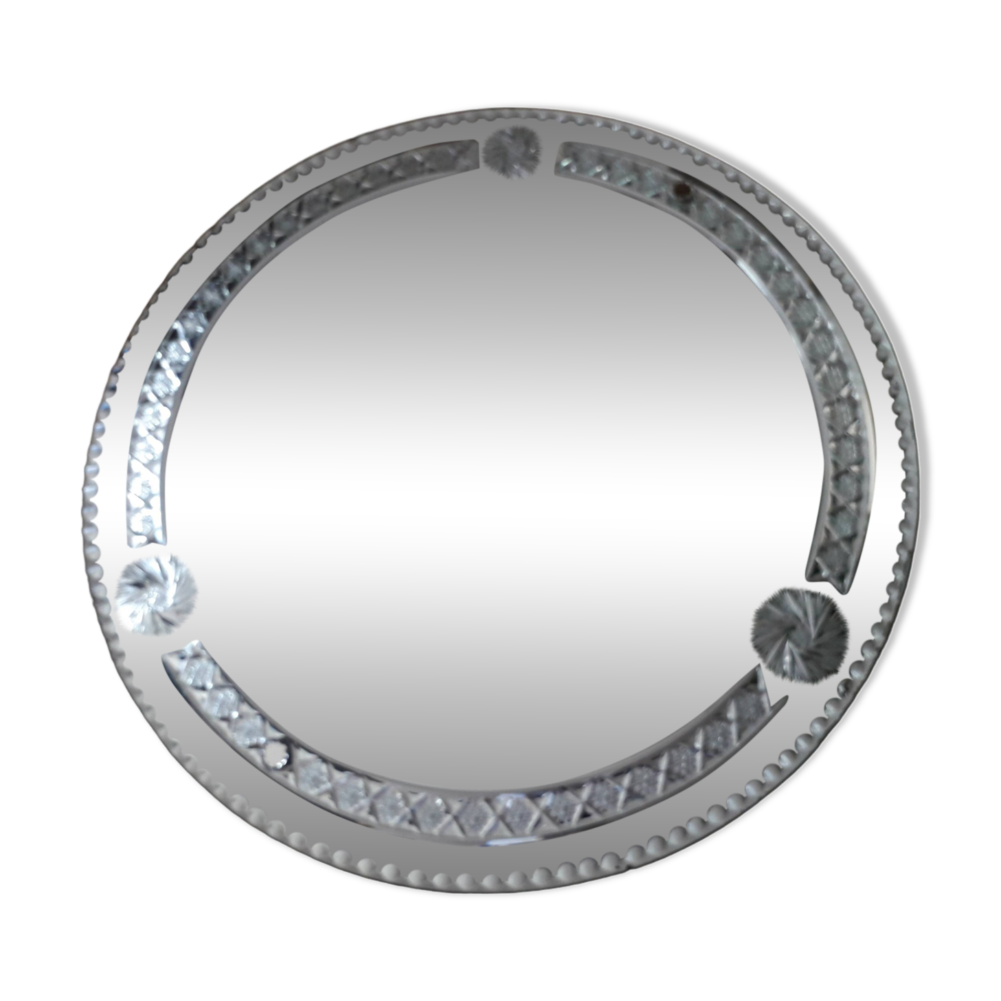 Large old round mirror finely decorated