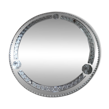 Large old round mirror finely decorated