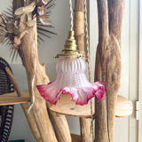 Vintage pink frosted glass tulip lamp