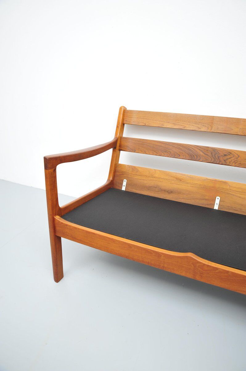 Senator sofa with black leather cushions by Ole Wascher for France and Son