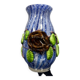 Murano : Spectaculaire Vase en verre polychrome, à décor d’une fleur, de branches, et de feuilles