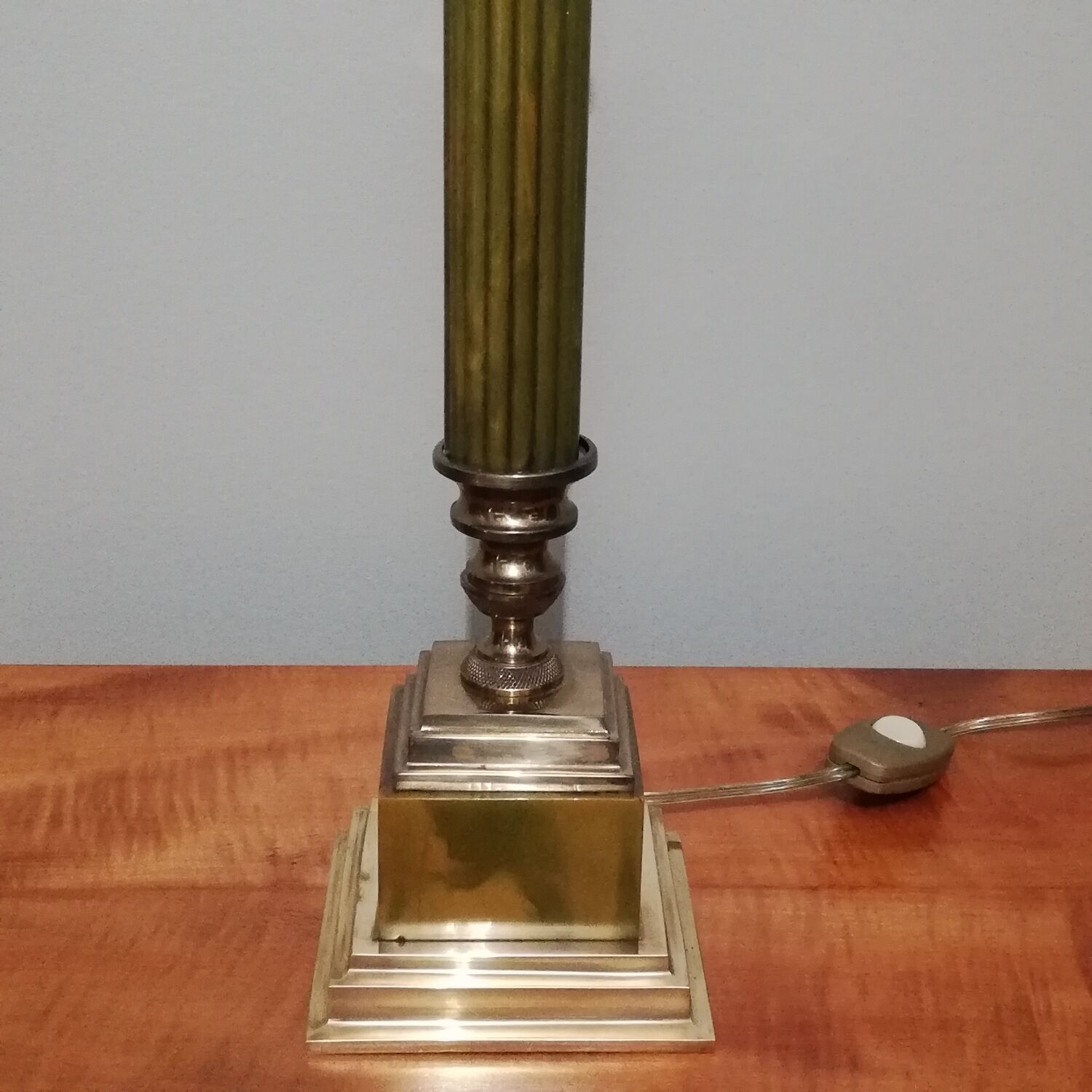 Vintage lamp with wove paper lampshade and velvet