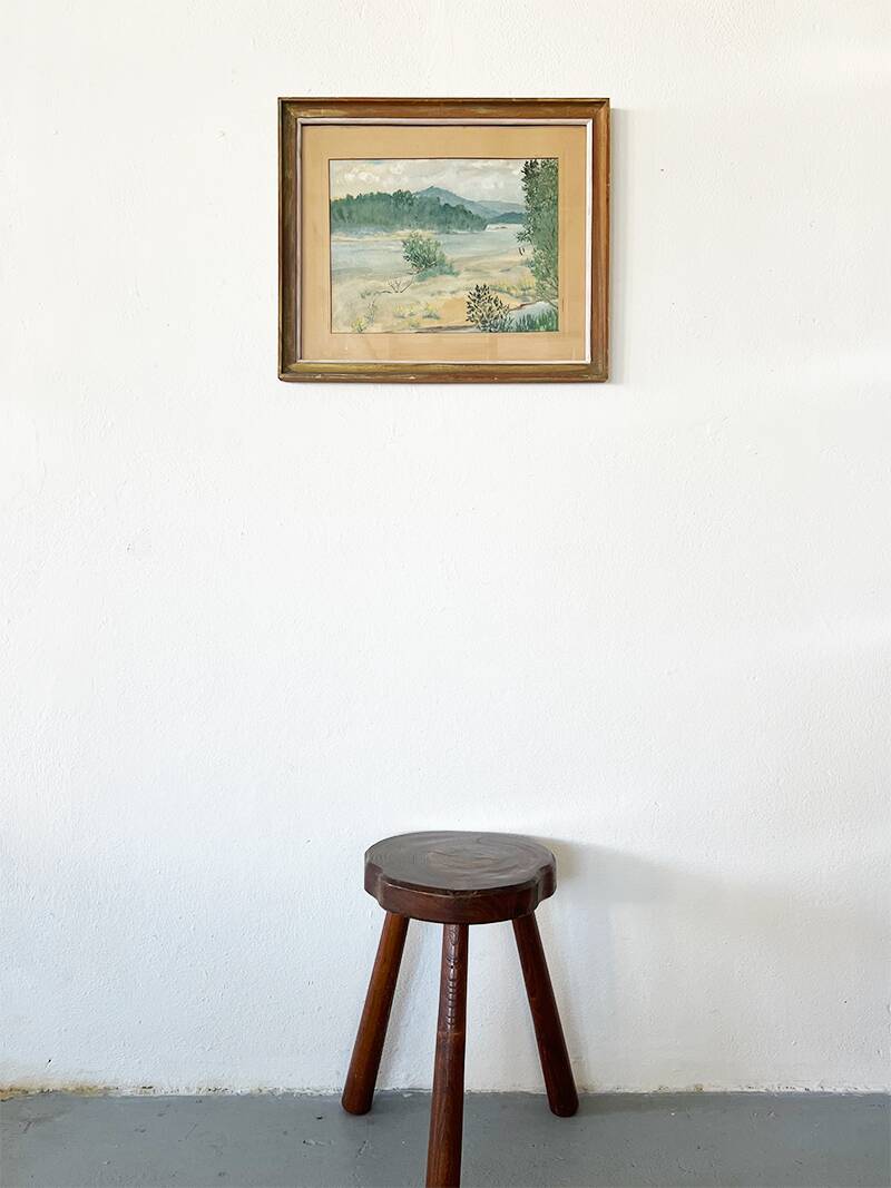 Painting "Banks of the Loire", Oil on paper, framed