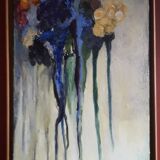 Tableau ancien à l'huile représentant un bouquet de fleurs