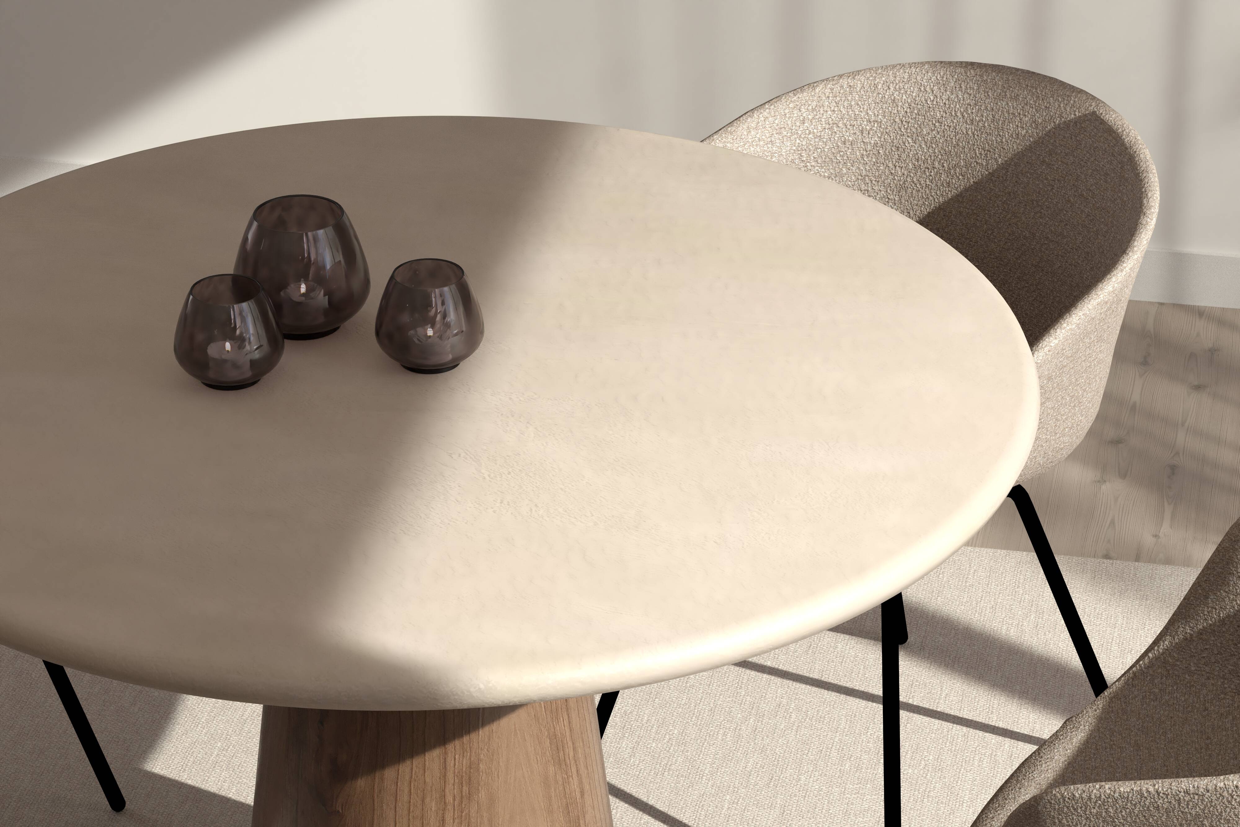 Handcrafted w/ Plaster - Contemporary Textured Dining Table “Cone”- Round 120
