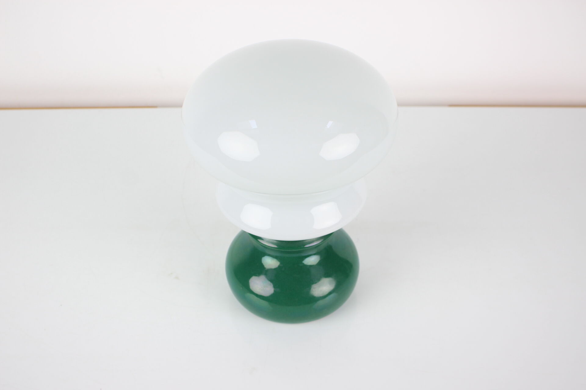 Vintage glass and ceramic table lamp osvetlovaci sklo valasske mezirici, 1970s