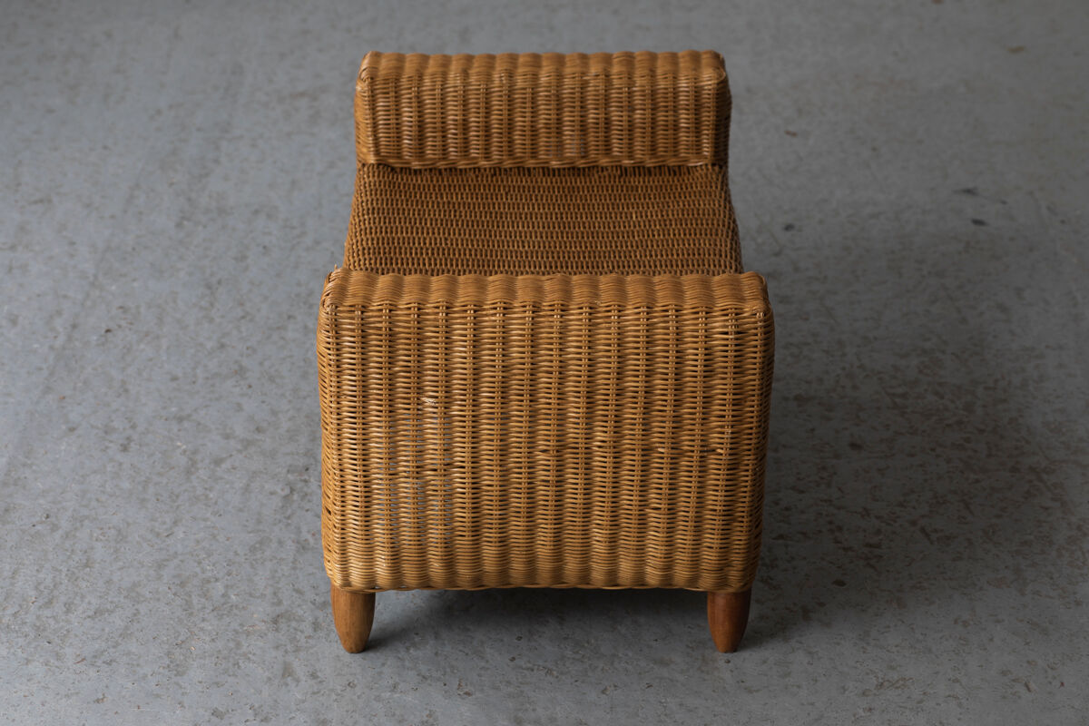 Stool, hocker in rattan and teak, Dutch design, 1970’s