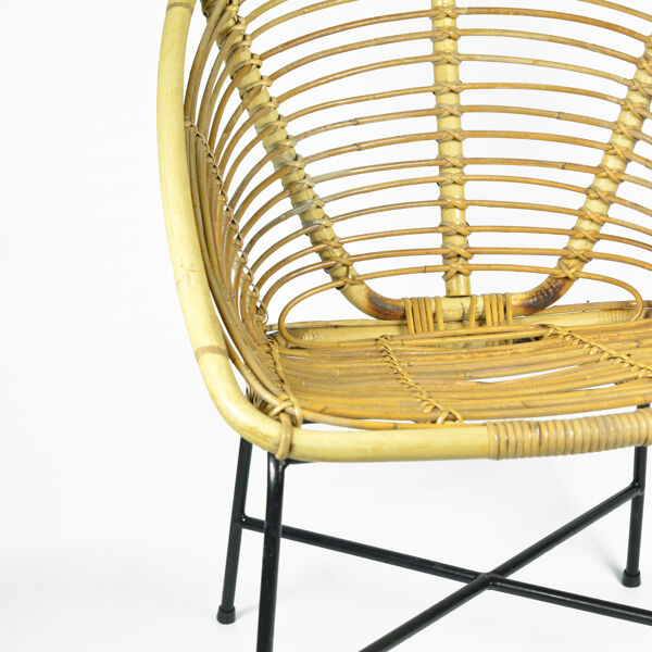 Fauteuil seau en rotin moderne scandinave des années 1960, Danemark