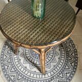 Rattan bistro table with glass top